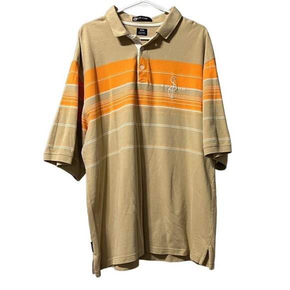 Sean John‎ Polo Shirt Men 3XL Tan Orange White Striped Color Block Y2K Preppy - Picture 1 of 10